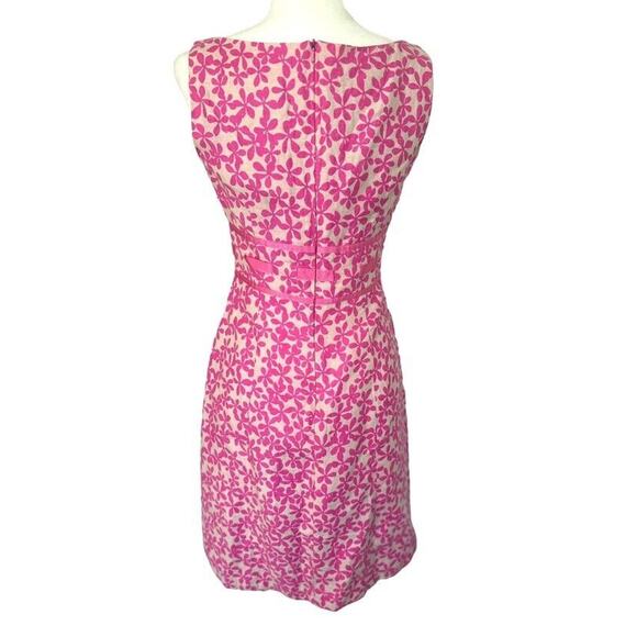 Maggy London Tea Dress 4 Floral Sleeveless Sheath Linen Pink Ribbon Bow - Picture 10 of 10